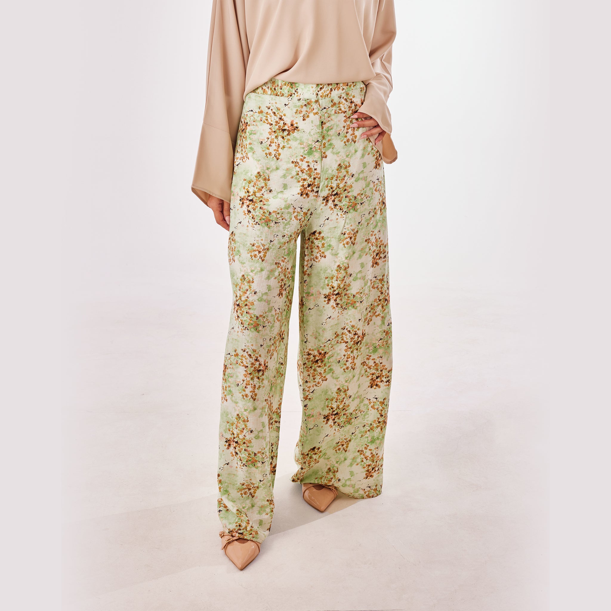 Blooming Linen Wide-Leg Pants - Emalina Fashion