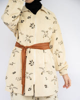 Embroidered Linen Luxe Set with belted kaftan in cotton-linen blend, combining breathability and elegance for multi-occasion wear