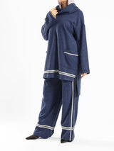Everyday Cotton Set in rippled cotton, a laid-back modest outfit in blue or grey for casual summer comfort