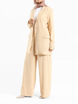 Executive Bloom Linen Jacket in 100% linen, a tailored modest piece in beige or pink for workwear or elegant summer events