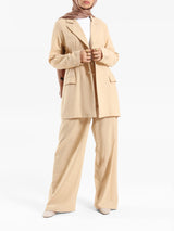 Executive Bloom Linen Jacket in 100% linen, a tailored modest piece in beige or pink for workwear or elegant summer events