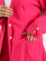 Executive Bloom Linen Jacket in 100% linen, a tailored modest piece in beige or pink for workwear or elegant summer events