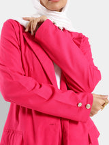 Executive Bloom Linen Jacket in 100% linen, a tailored modest piece in beige or pink for workwear or elegant summer events