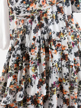 Floral Ruffle Shirt in voile fabric with modest ruffle design, available in white, purple, and yellow for summer wear