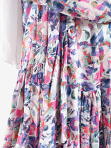 Floral Ruffle Shirt in voile fabric with modest ruffle design, available in white, purple, and yellow for summer wear