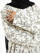 Floral Top in soft crib fabric with long sleeves, available in black or white for modest summer layering