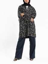 Floral Top in soft crib fabric with long sleeves, available in black or white for modest summer layering