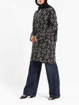 Floral Top in soft crib fabric with long sleeves, available in black or white for modest summer layering