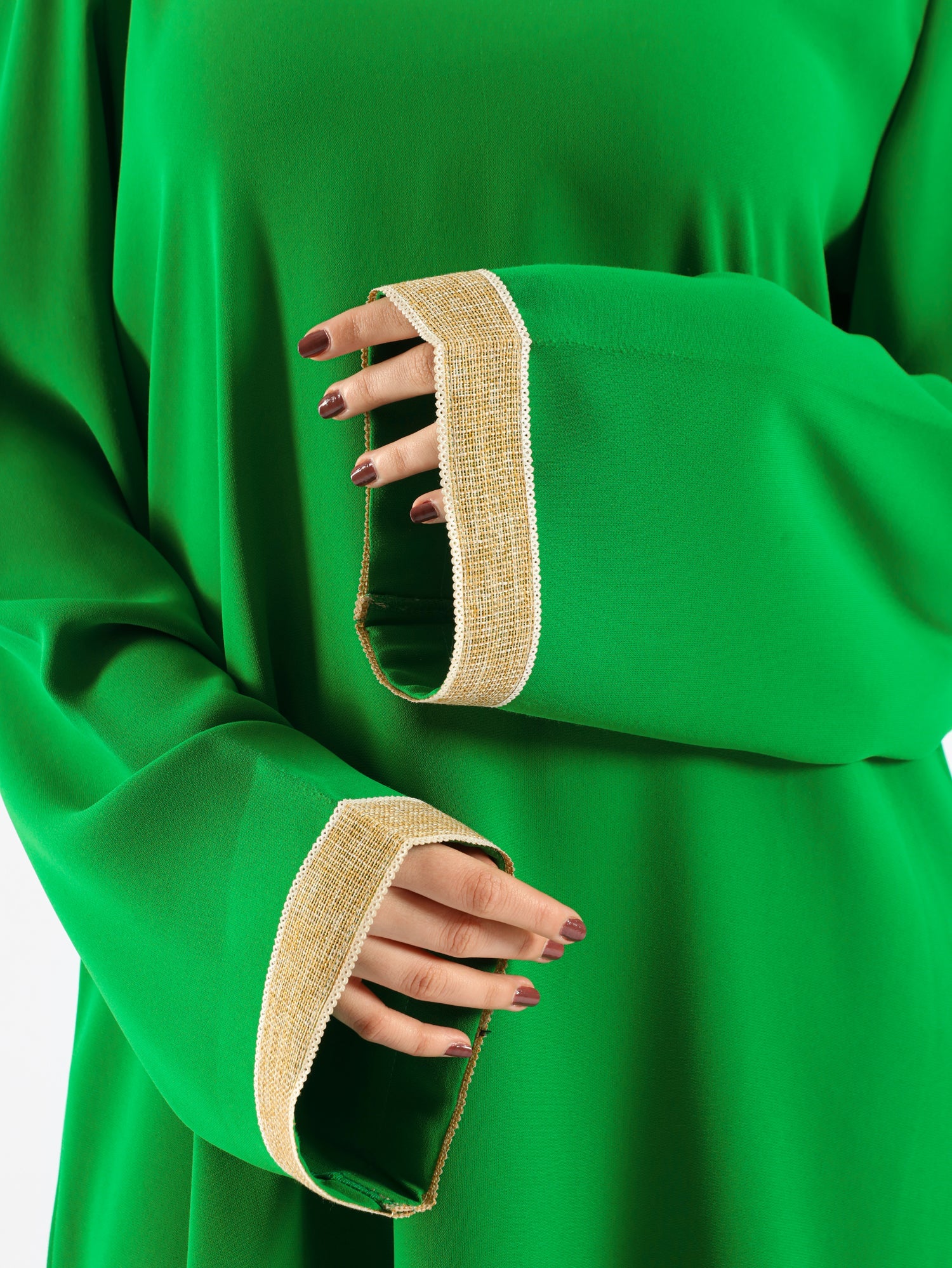 Golden Trim Bloom Set in 100% cotton spectra fabric with high-low top and wide-leg pants, a breezy modest outfit for Eid or summer gatherings in blue, fuchsia, or green