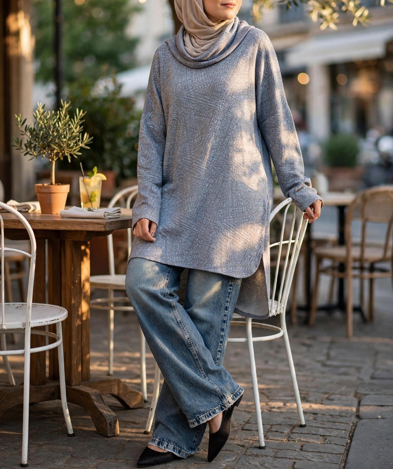 High Low Printed Sweater - Emalina Fashion