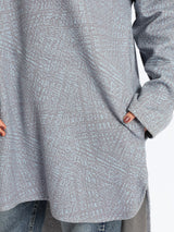 High Low Printed Sweater with asymmetrical hem, in navy pink, grey-black, or grey-blue for modest casual winter wear