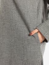 High Low Printed Sweater with asymmetrical hem, in navy pink, grey-black, or grey-blue for modest casual winter wear