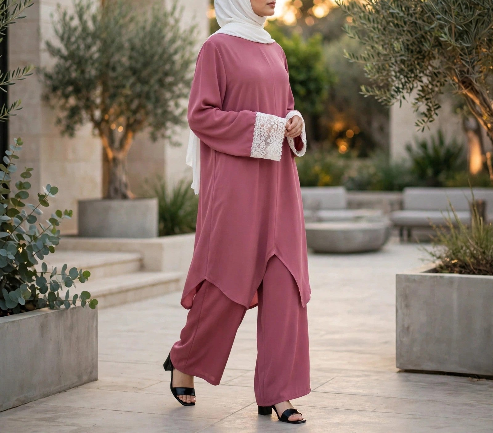 Lace V-Neck set - Emalina Fashion