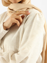 Linen Blouse in breathable beige linen with long sleeves, a modest summer essential