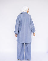 Linen Luxe Set with kaftan and belt in breathable cotton-linen blend, a refined summer ensemble in black, beige, or blue