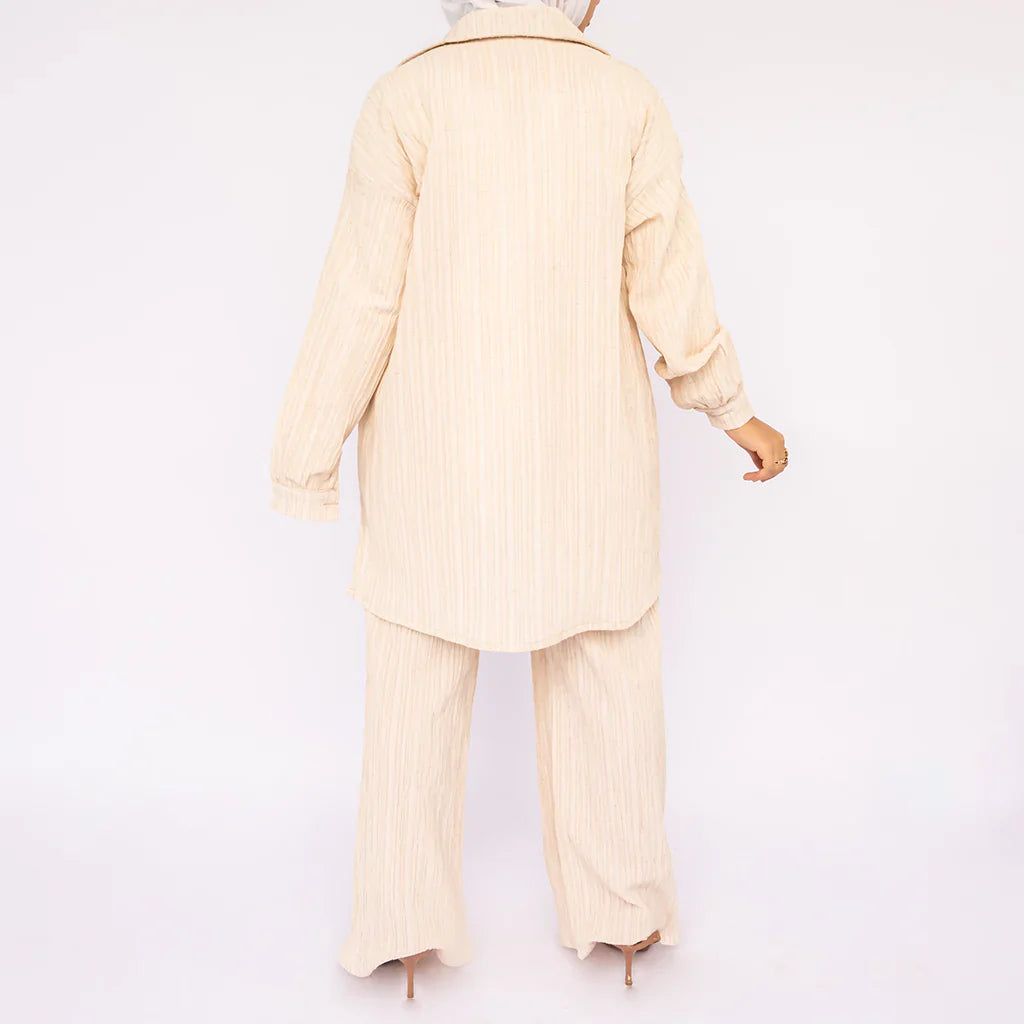 Linen Luxe Set in cotton-linen blend featuring belted kaftan with soft drape—crafted for breathable elegance across seasons