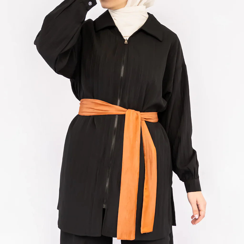 Linen Luxe Set in cotton-linen blend featuring belted kaftan with soft drape—crafted for breathable elegance across seasons