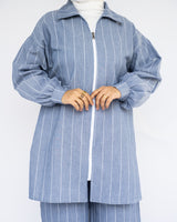 Linen Luxe Set with kaftan and belt in breathable cotton-linen blend, a refined summer ensemble in black, beige, or blue