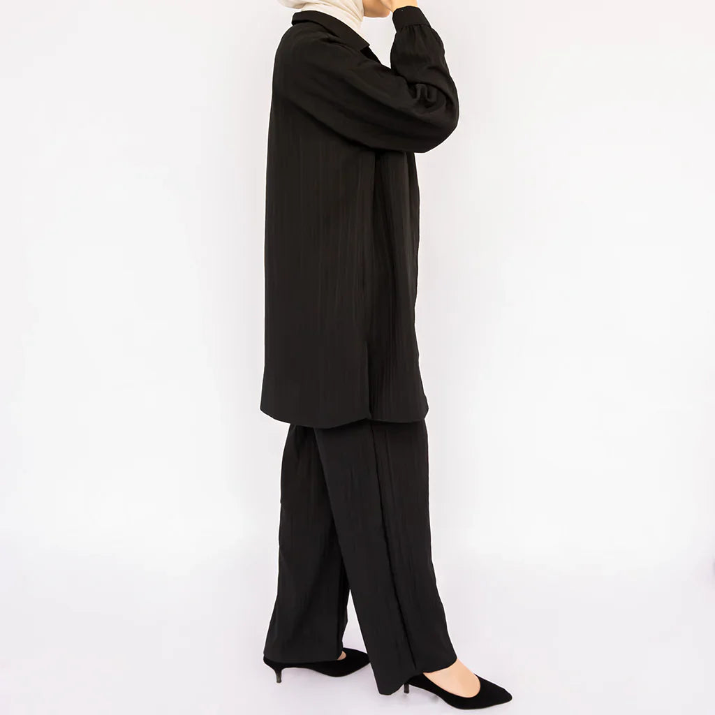 Linen Luxe Set in cotton-linen blend featuring belted kaftan with soft drape—crafted for breathable elegance across seasons