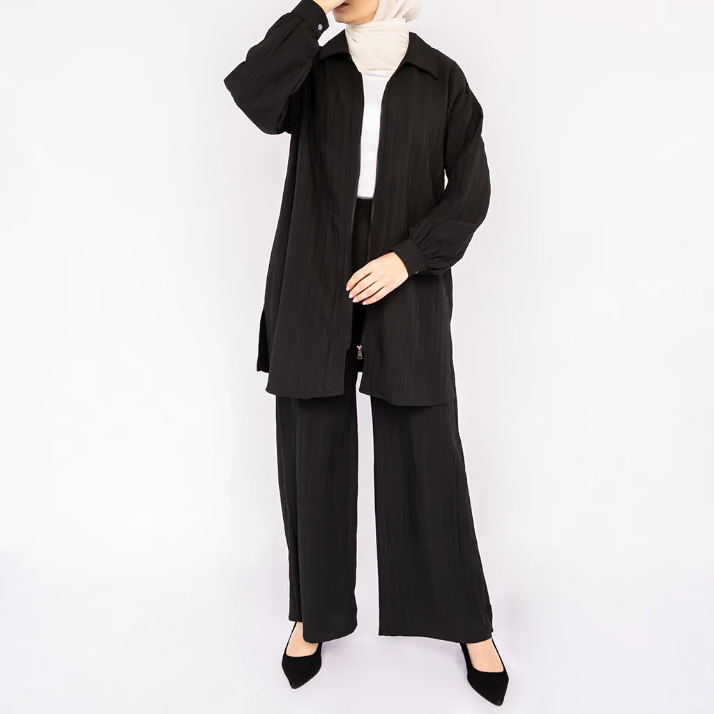 Linen Luxe Set in cotton-linen blend featuring belted kaftan with soft drape—crafted for breathable elegance across seasons