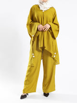 Linen Whisper Set in pure linen, available in black, lime green, and beige—lightweight and breathable for elegant modest summer wear