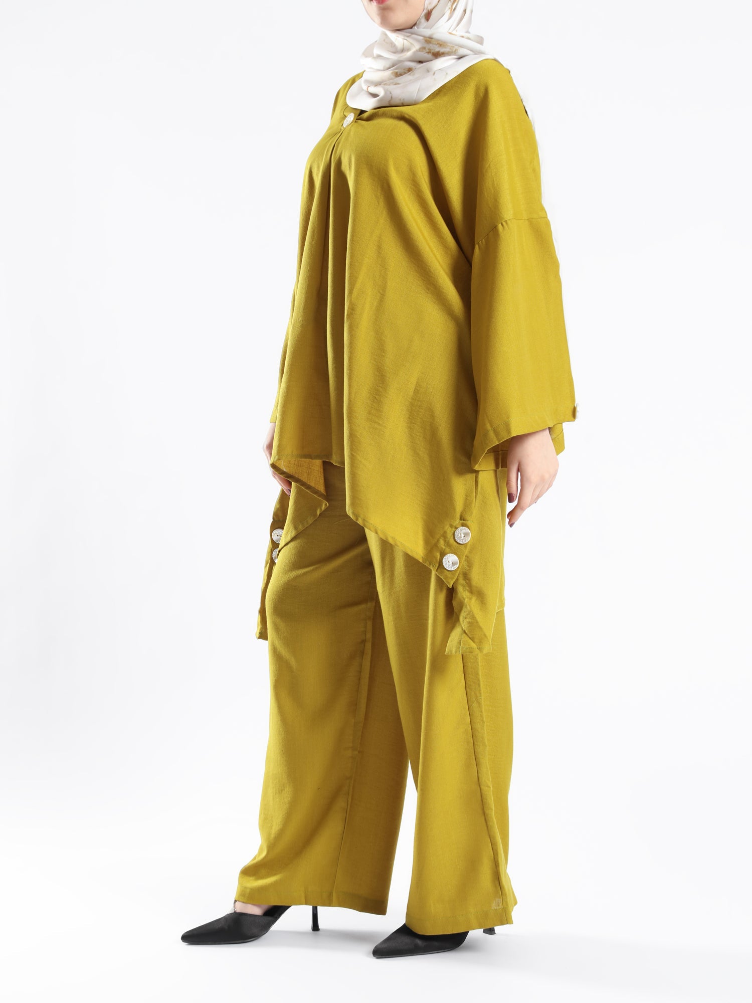 Linen Whisper Set in pure linen, available in black, lime green, and beige—lightweight and breathable for elegant modest summer wear