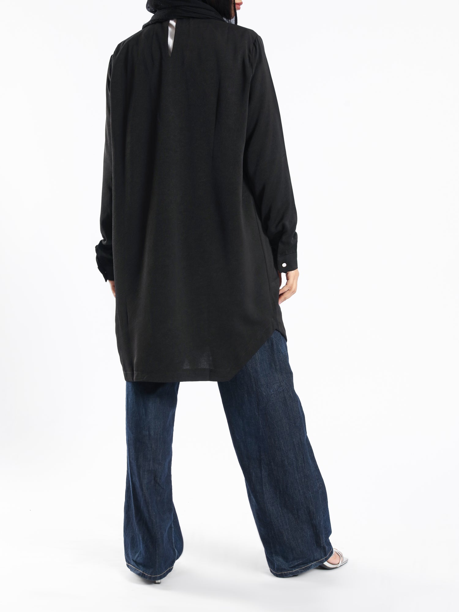 Long Flowy Basic Top in premium SBH fabric, available in orange, black, fuchsia, white, and olive—lightweight and elegant for modest summer styling