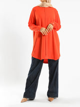 Long Flowy Basic Top in premium SBH fabric, available in orange, black, fuchsia, white, and olive—lightweight and elegant for modest summer styling