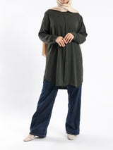 Long Flowy Basic Top in premium SBH fabric, available in orange, black, fuchsia, white, and olive—lightweight and elegant for modest summer styling