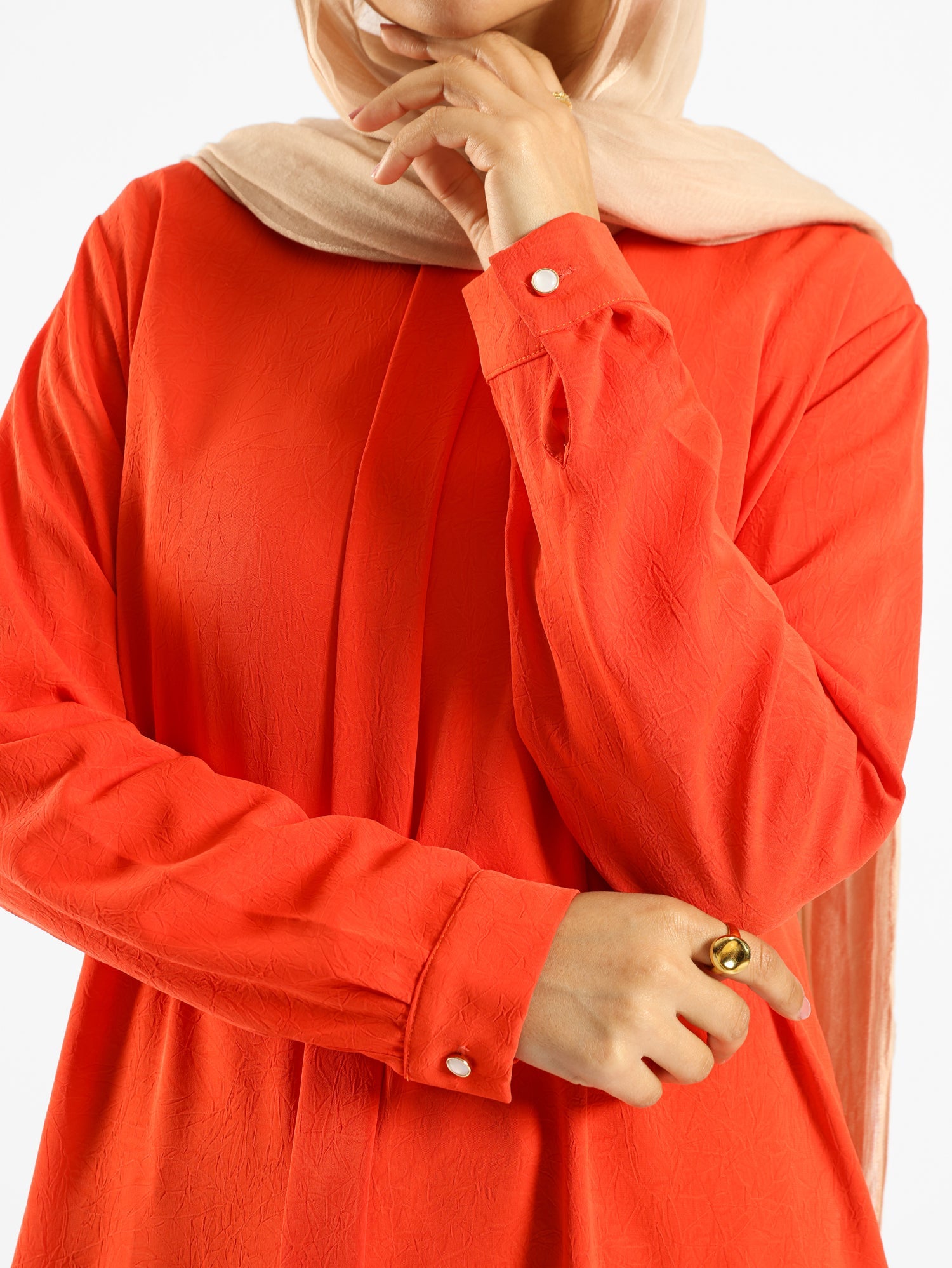 Long Flowy Basic Top in premium SBH fabric, available in orange, black, fuchsia, white, and olive—lightweight and elegant for modest summer styling