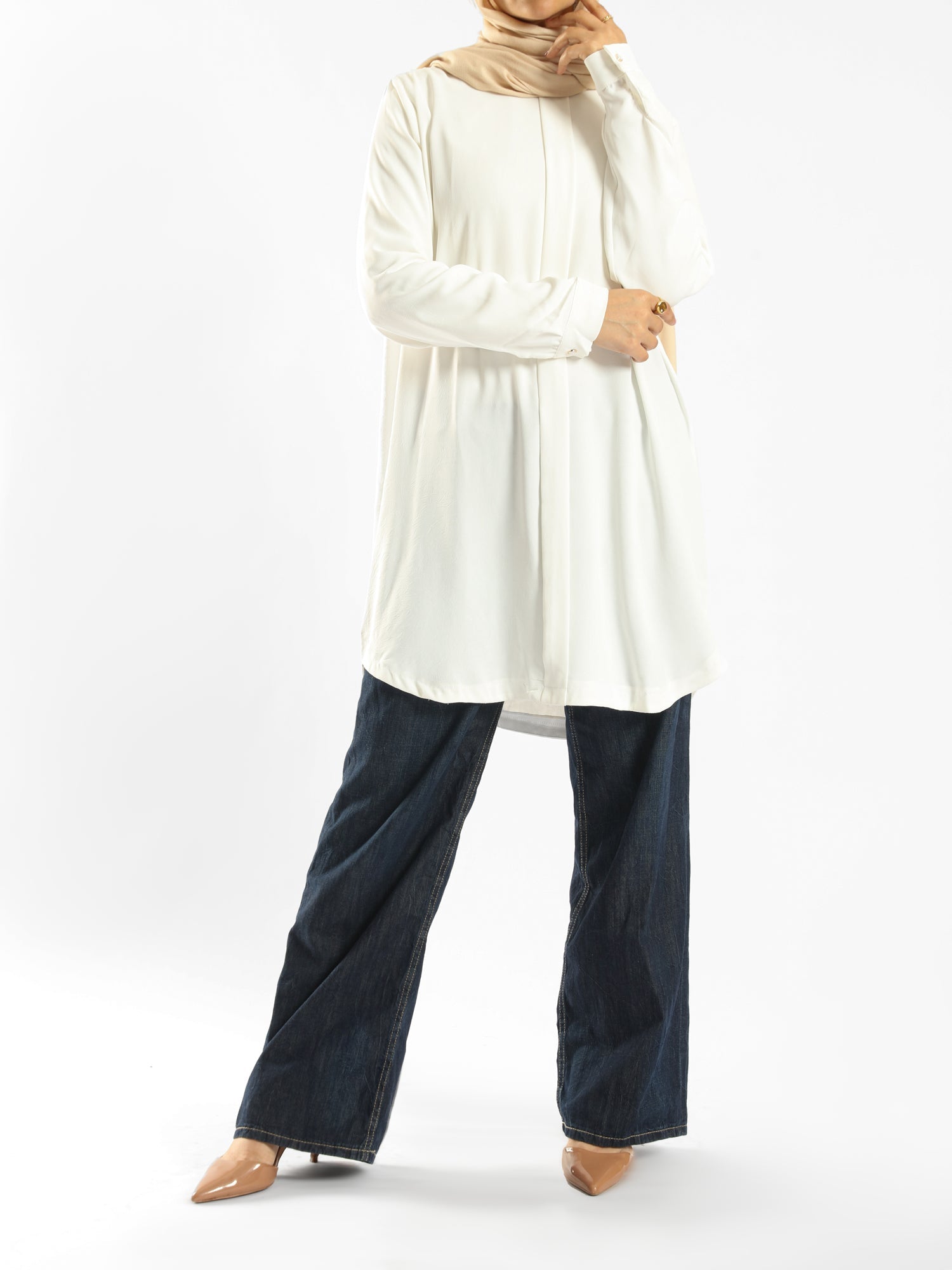 Long Flowy Basic Top in premium SBH fabric, available in orange, black, fuchsia, white, and olive—lightweight and elegant for modest summer styling