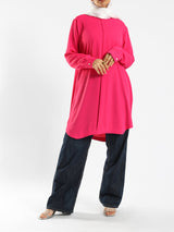 Long Flowy Basic Top in premium SBH fabric, available in orange, black, fuchsia, white, and olive—lightweight and elegant for modest summer styling