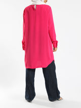 Long Flowy Basic Top in premium SBH fabric, available in orange, black, fuchsia, white, and olive—lightweight and elegant for modest summer styling