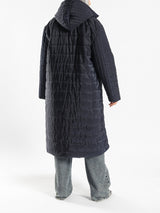 Long waterproof puffer coat with quilted texture and full coverage, ideal for modest winter wear in navy, beige, or grey