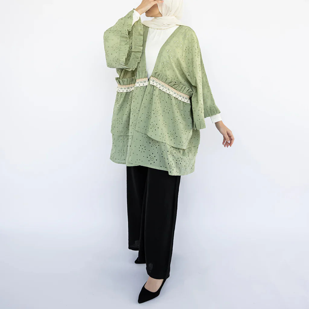 Mini Flair Kaftan Dress in premium Flory cotton, a free-size silhouette available in baby blue, blue, olive, or purple—versatile and comfortable for Ramadan and everyday wear