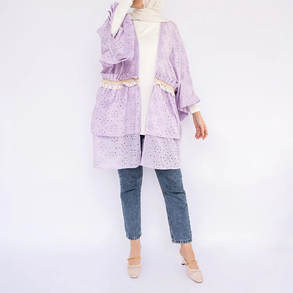 Mini Flair Kaftan Dress in premium Flory cotton, a free-size silhouette available in baby blue, blue, olive, or purple—versatile and comfortable for Ramadan and everyday wear