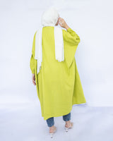 Mini Flair Kaftan Dress in premium Flory cotton, a free-size silhouette available in baby blue, blue, olive, or purple—versatile and comfortable for Ramadan and everyday wear