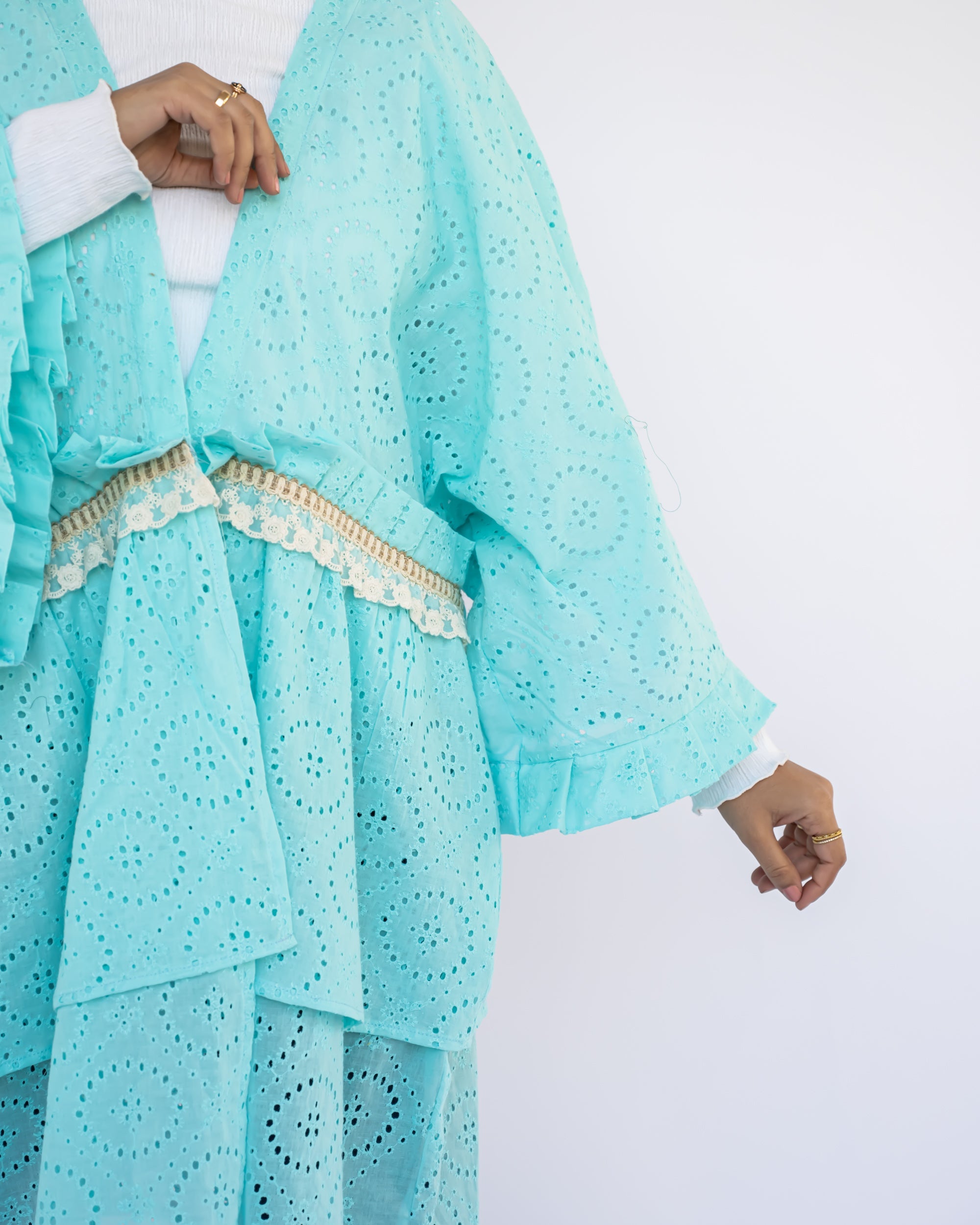Mini Flair Kaftan Dress in premium Flory cotton, a free-size silhouette available in baby blue, blue, olive, or purple—versatile and comfortable for Ramadan and everyday wear