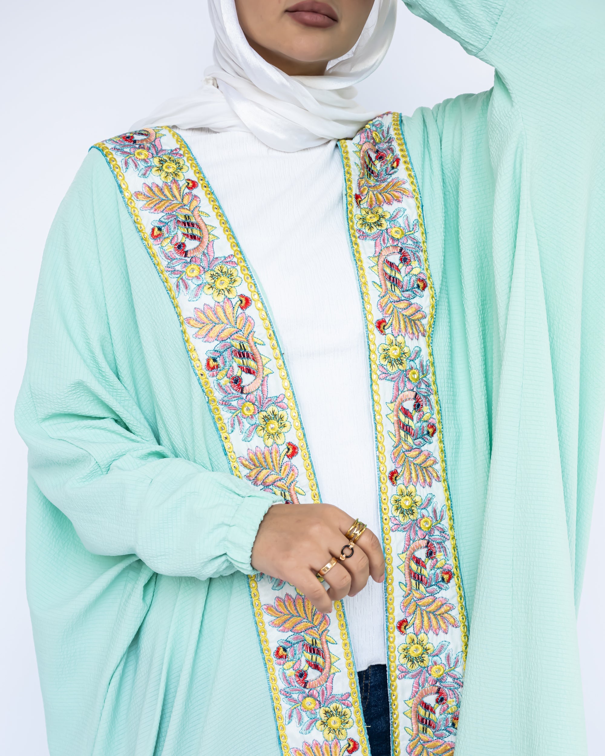 Mini Flair Kaftan Dress in premium Flory cotton, a free-size silhouette available in baby blue, blue, olive, or purple—versatile and comfortable for Ramadan and everyday wear