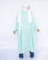 Mini Flair Kaftan Dress in premium Flory cotton, a free-size silhouette available in baby blue, blue, olive, or purple—versatile and comfortable for Ramadan and everyday wear