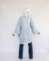 Mini Flair Kaftan Dress in premium Flory cotton, a free-size silhouette available in baby blue, blue, olive, or purple—versatile and comfortable for Ramadan and everyday wear