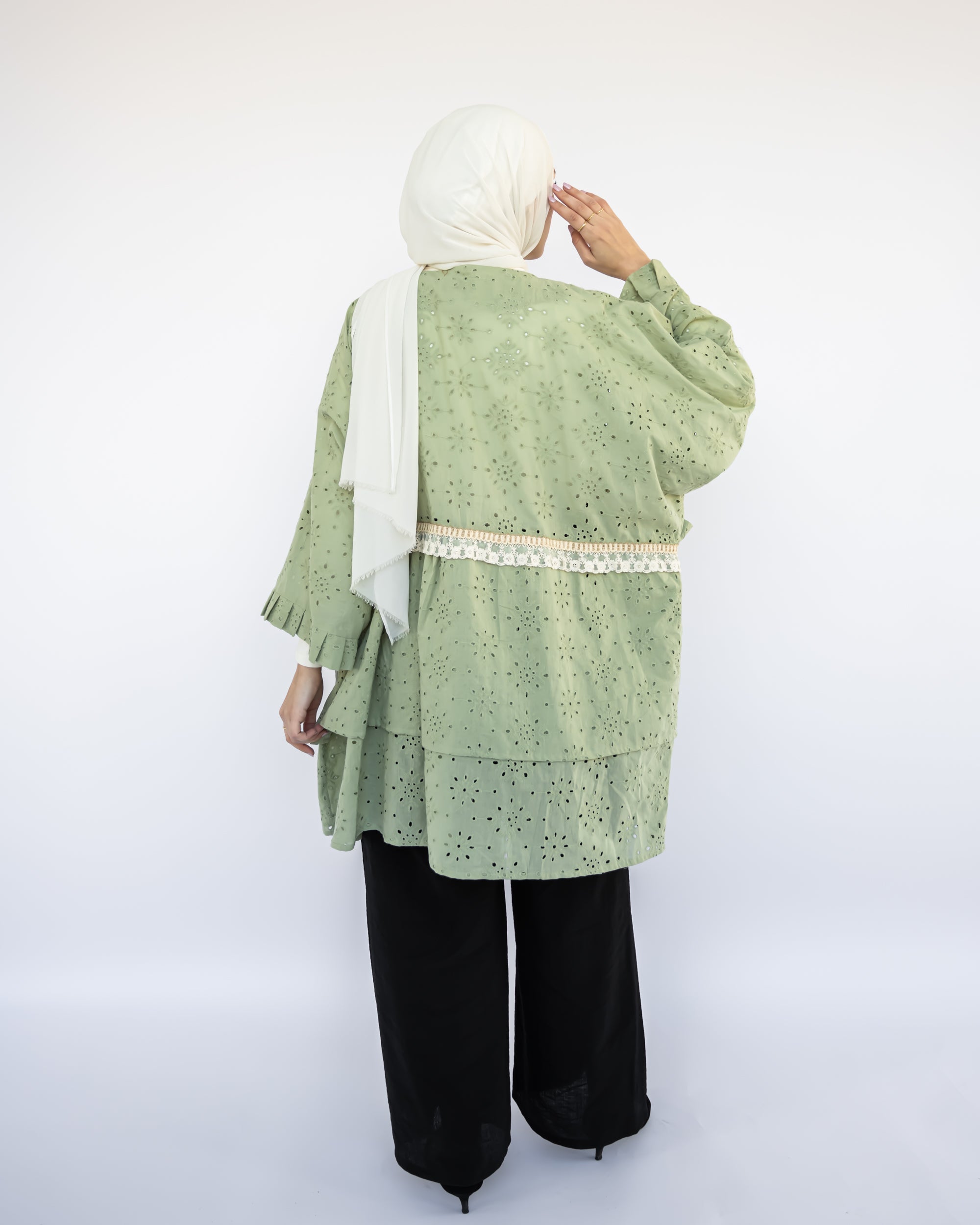 Mini Flair Kaftan Dress in premium Flory cotton, a free-size silhouette available in baby blue, blue, olive, or purple—versatile and comfortable for Ramadan and everyday wear