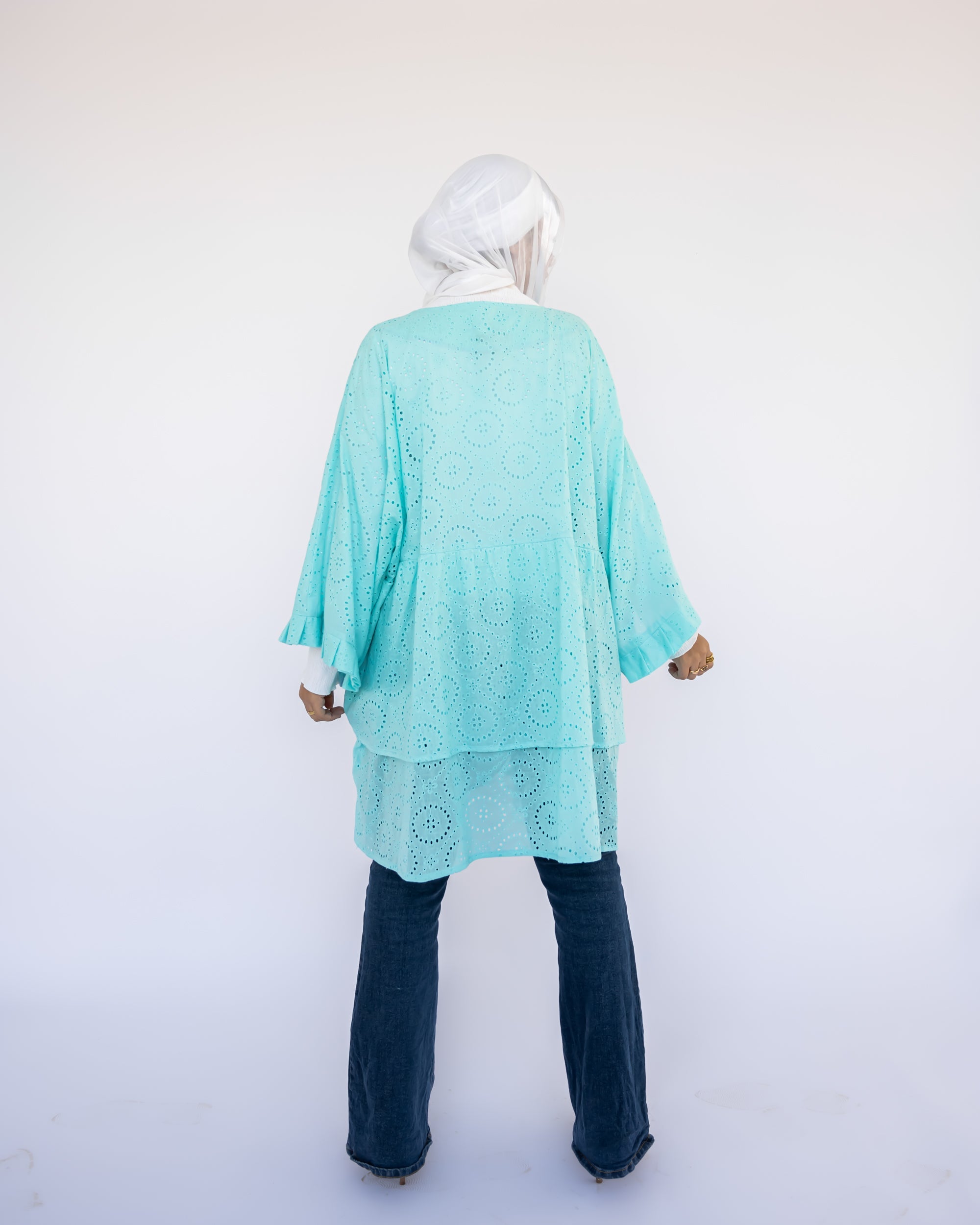 Mini Flair Kaftan Dress in premium Flory cotton, a free-size silhouette available in baby blue, blue, olive, or purple—versatile and comfortable for Ramadan and everyday wear