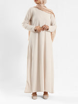Minimalist Meadow Dress in pure cotton with long sleeves, a modest silhouette for everyday summer wear