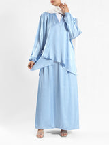 Modest Satin Set in soft satin fabric, available in black, beige, pink, olive, and baby blue—elegant and lightweight for summer modest wear