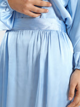 Modest Satin Set in soft satin fabric, available in black, beige, pink, olive, and baby blue—elegant and lightweight for summer modest wear