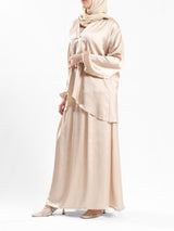 Modest Satin Set in soft satin fabric, available in black, beige, pink, olive, and baby blue—elegant and lightweight for summer modest wear