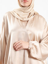 Modest Satin Set in soft satin fabric, available in black, beige, pink, olive, and baby blue—elegant and lightweight for summer modest wear