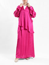 Modest Satin Set in soft satin fabric, available in black, beige, pink, olive, and baby blue—elegant and lightweight for summer modest wear