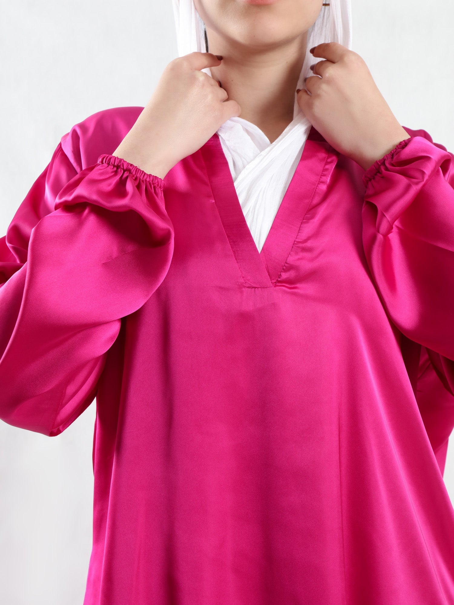 Modest Satin Set in soft satin fabric, available in black, beige, pink, olive, and baby blue—elegant and lightweight for summer modest wear